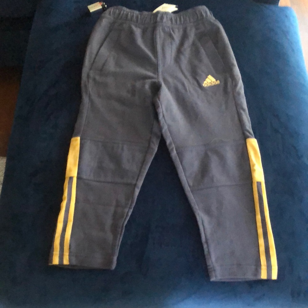 Boys adidas sweats. Size small. Blue w/ gold-tan stripes
